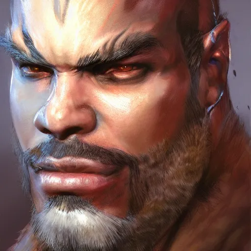 Prompt: King from Tekken, closeup character portrait art by Donato Giancola, Craig Mullins, digital art, trending on artstation