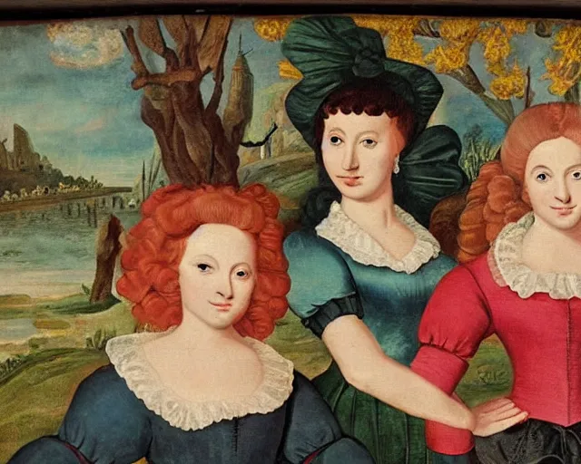 Image similar to a 1 6 0 0 s painting of powerpuff girls