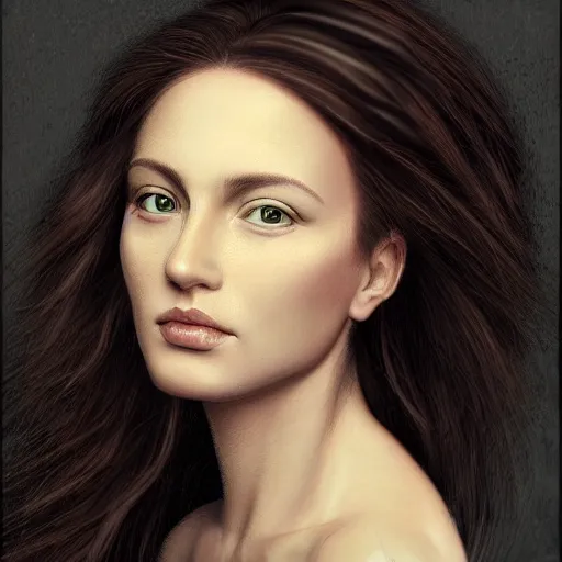 Prompt: A portrait of a beautiful woman, with a gentle expression and flowing hair, photorealistic.