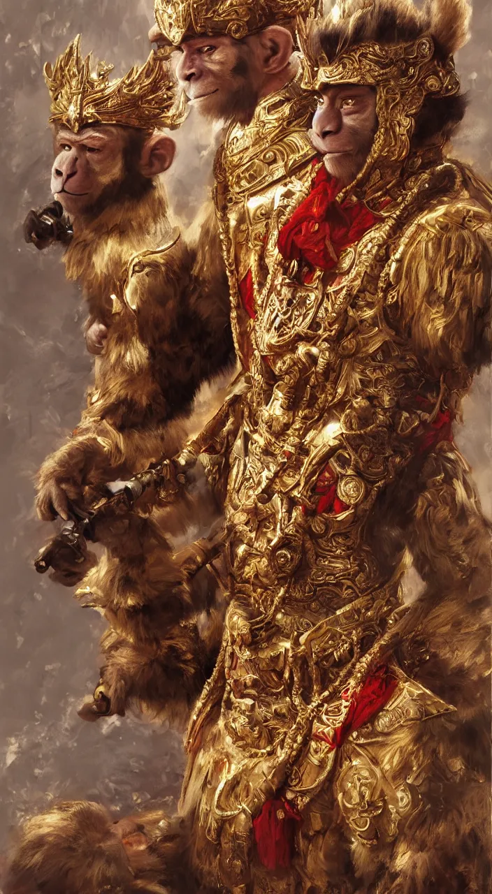 Image similar to portrait of a monkey king of spain felipe vi, artwork by gaston bussiere, craig mullins, trending on artstation, monkey dressed as general military, using googles and wearing a donkey ears