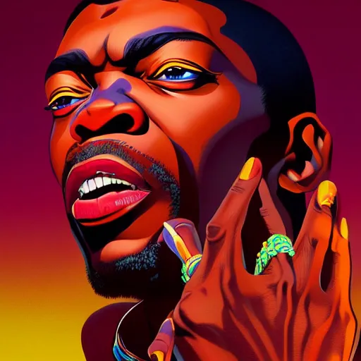 Prompt: fela kuti by clyde caldwell, ilya kuvshinov, rossdraw, very detailed, dramatic colors, 4 k