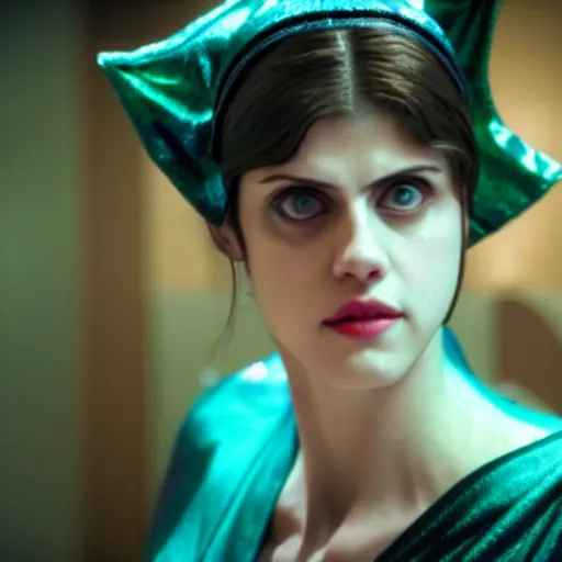 Image similar to cinematic scene with alexandra daddario as jolyne from jojo's bizarre adventure, live action film, stone ocean, dramatic, small details, volumetric lighting, still frame