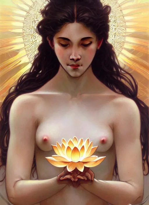 Image similar to perfectly detailed lotus!!! blessed by nature with ever - increasing physical mental perfection, symmetrical! intricate, sensual features, highly detailed, biblical divine holy perfection!! digital painting, artstation, concept art, smooth, sharp focus, illustration, art by artgerm and greg rutkowski and alphonse mucha