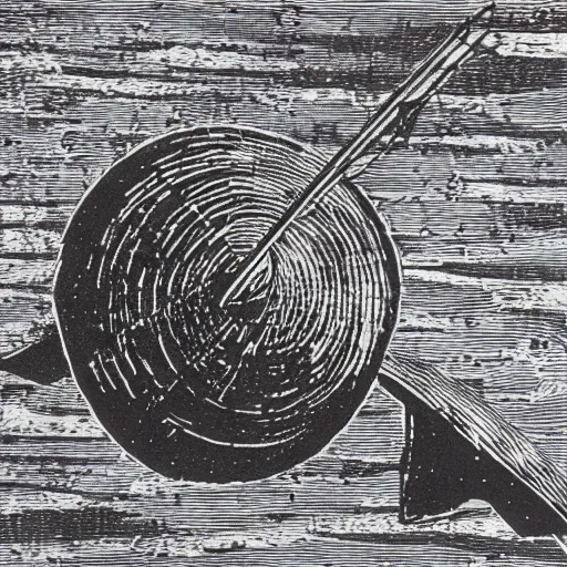 Image similar to voyager probe, woodcut,