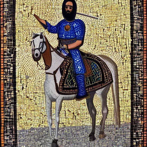 Prompt: realistic portrait of a arab knight in a byzantine mosaic, very detailed, very realistic, elegant, top art, renowed artwork
