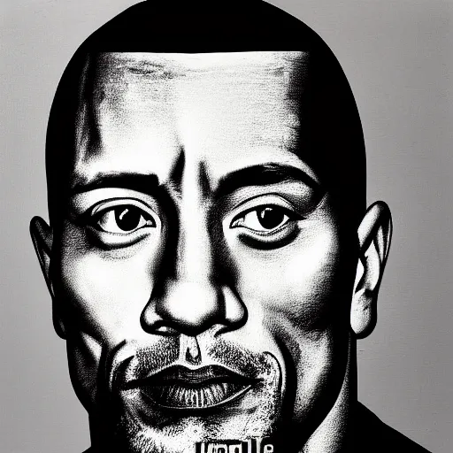 Image similar to a portrait of Dwayne Johnson, made by Andy Warhol, two tone, very high contrast, only black and white, simplistic, extremely high contrast, two tone, notan art, by Andy Warhol, minimalistic,