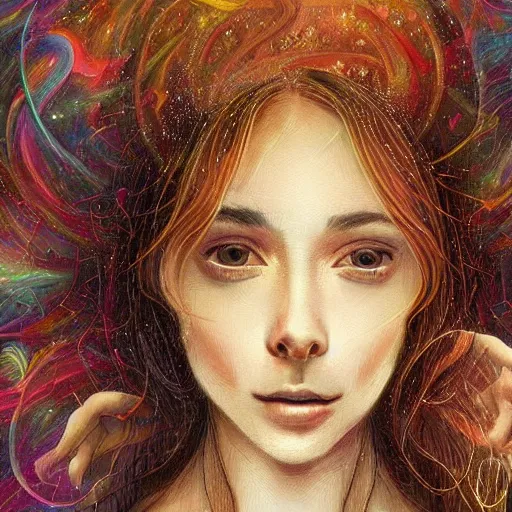 Image similar to beautiful detailed artistic portrait of a person travelling between different astral planes. grainy and rough. fine detail. soft colour scheme. artistic painting by lurid ( 2 0 2 2 ). featured on deviantart.