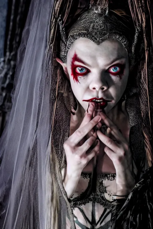 Prompt: dressed anya taylor - joy, a sinister demonic queen of cenobites, symmetrical, cinematic, elegant, demonic atmosphere, professional studio light, real dlsr photography, sharp focus, costume made by clive barker, real rotten flesh and blood, 4 k, ultra hd, sense of awe