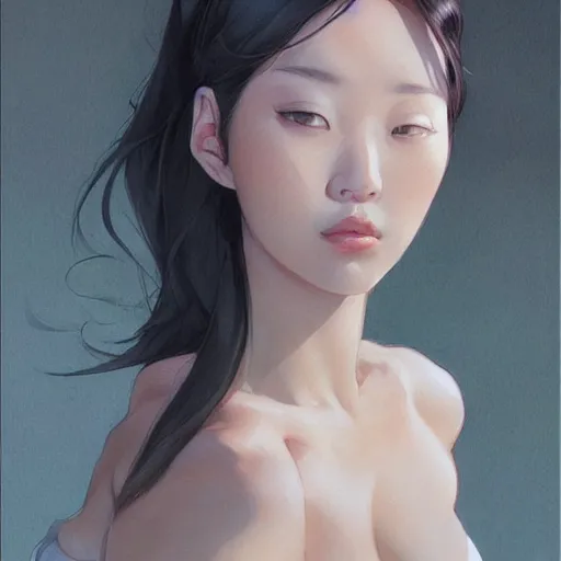 Prompt: Lee Jin-Eun by Jesper Ejsing, rule of thirds, seductive look, beautiful,