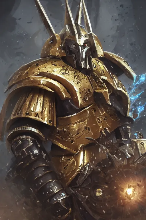 Prompt: armor portrait heros warhammer 4 0 k horus heresy fanart - the primarchs emperor by johannes helgeson animated with vfx concept artist & illustrator global illumination ray tracing hdr fanart arstation zbrush central hardmesh 8 k octane renderer comics