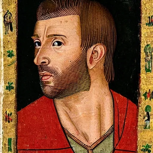 Image similar to chris evans, medieval painting,