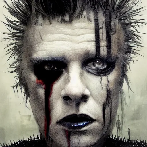 Prompt: stunning portrait of gaunt billy idol a ( the cure fan ) as dream from sandman, dim stars as eyes, by jeremy mann, by cedric peyravernay, by by russ mills, by richard avedon and ben templesmith, dramatic lightning, sadness, dark eye sockets, in the shadows, punk rock, gothic, high detailed, 8 k