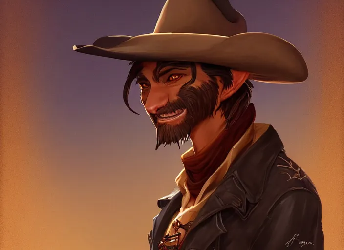 Image similar to character portrait feature of the anthro male anthropomorphic jungle cat fursona wearing cowboy outfit wild west desperado, character design stylized by charlie bowater, ross tran, artgerm, makoto shinkai, detailed, soft lighting, rendered in octane