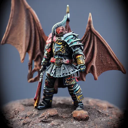 Image similar to 8 0 mm resin detailed miniature of a warhammer 4 0 k viking warrior, dragon wings, horns, product introduction photos, 4 k, full body, hyper detailed,