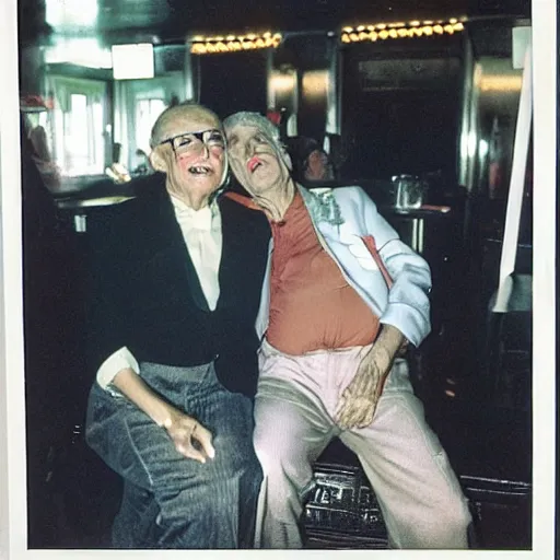 Image similar to old gay couple on a bar photographed by nan goldin, 8 0 s