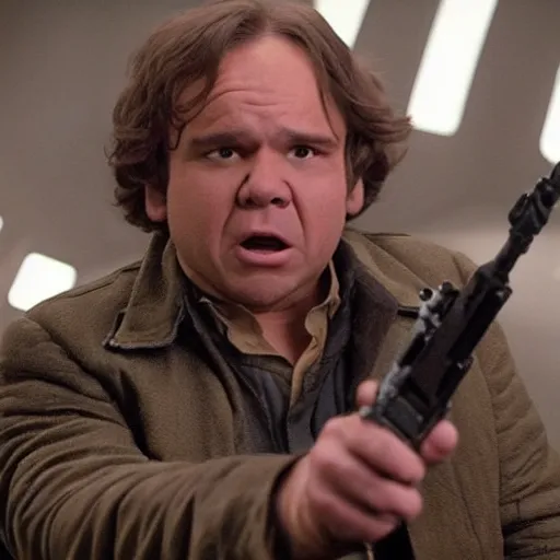 Image similar to Frank Reynolds as Han Solo in star wars, still, high quality