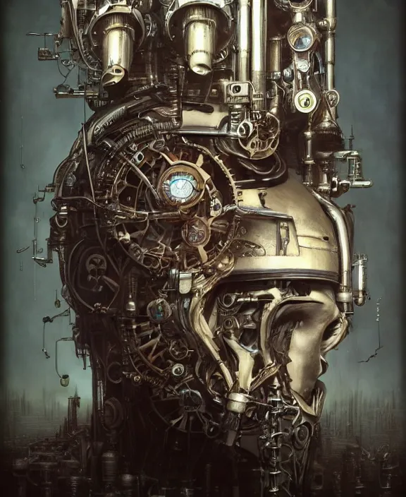 Image similar to a portrait of a steampunk mechanical elon musk, by hr giger and beksinski and stephan martiniere, 4 k resolution, detailed, 3 d render, unreal engine, octane render, trending on artstation