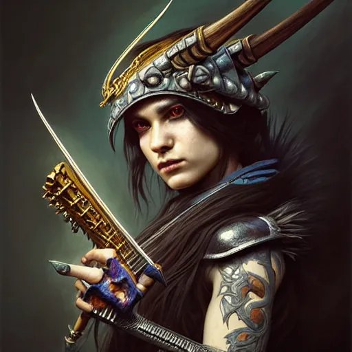 Image similar to portrait painting of a punk dragonborn bard with drumsticks, ultra realistic, concept art, intricate details, eerie, highly detailed, photorealistic, octane render, 8 k, unreal engine. art by artgerm and greg rutkowski and charlie bowater and magali villeneuve and alphonse mucha