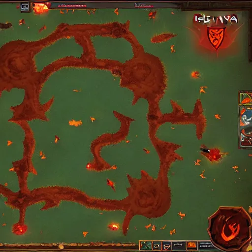 Image similar to TzKal-Zuk at the Inferno, old school runescape, lava river, magma, large shield of magma, obsidian pillars