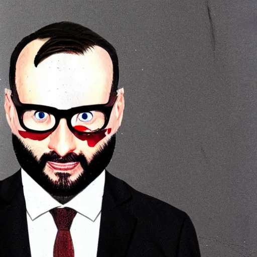 Prompt: Michael Stevens from Vsauce as the American Psycho, sweating profusely