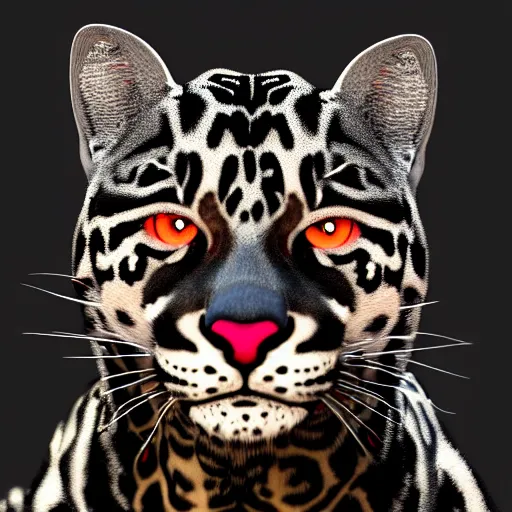 Image similar to profile shot of a black and red ocelot, dramatic, cinematic, high contrast, octane render, abstract, 4k