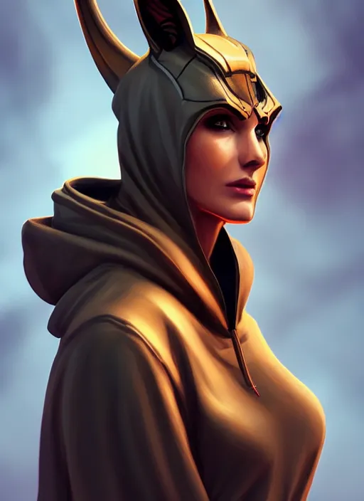 Image similar to pretty woman wearing an anubis hoodie, highly detailed, artgerm style, artstation, soft light, sharp focus, illustration, character design, concept art