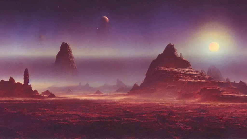 Image similar to otherworldly atmosphere of an evolving alien planet by arthur haas and bruce pennington and paul lehr, cinematic matte painting