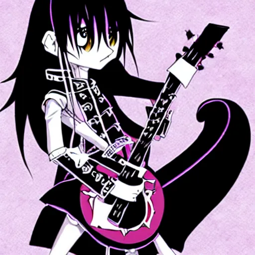 Prompt: in the style of Black Parade anime, girl,dragon, guitar, anime