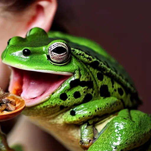 Image similar to A photo of a woman eating a frog, ultra high detail, 8k.