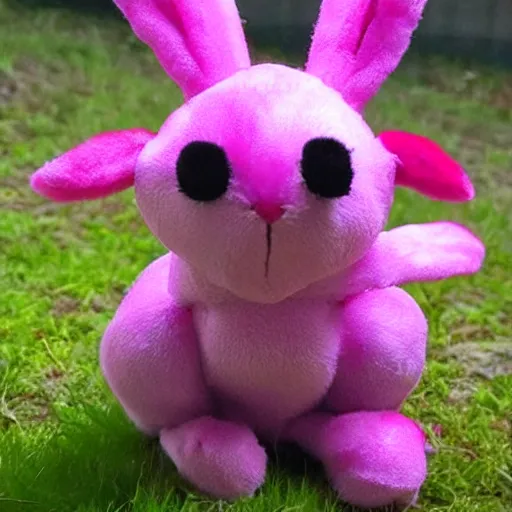 Image similar to an adorable magenta bunny creature with heart patters on its fur