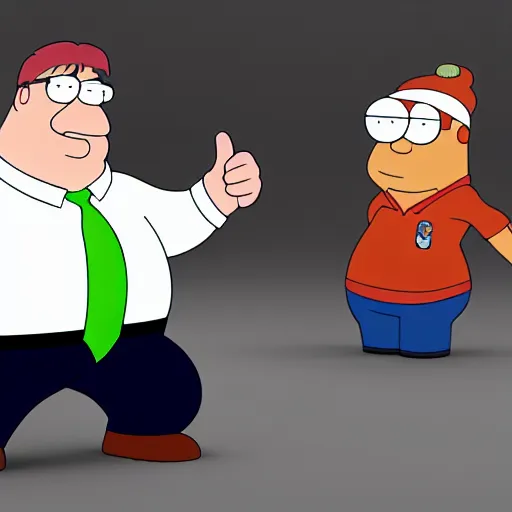 Image similar to peter griffin beating brian from family guy, hyperrealism, octane render, 8 k, high resolution