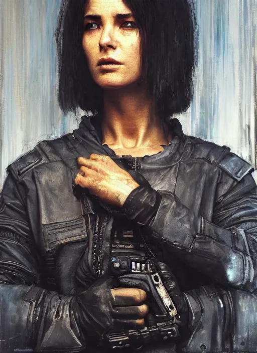 Prompt: dumb meathead. cyberpunk mercenary in a cyberpunk jumpsuit ( blade runner 2 0 4 9, cyberpunk 2 0 7 7 ). orientalist portrait by john william waterhouse and james gurney and theodore ralli and nasreddine dinet, oil on canvas. cinematic, hyper realism, realistic proportions, dramatic lighting, high detail 4 k