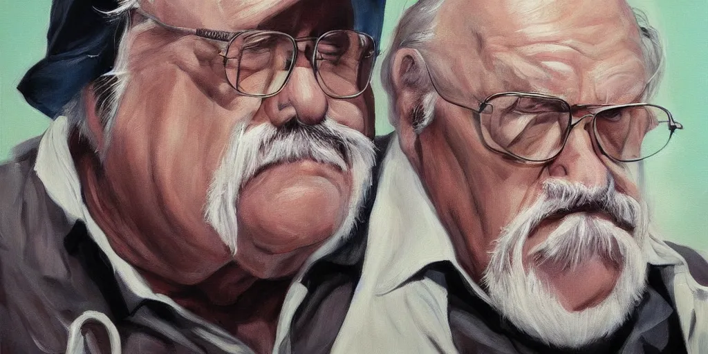 Prompt: wilford brimley staring intently into your soul diabeetus high fidelity painting high resolution trending on artstation