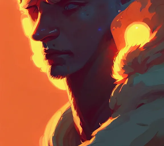 Image similar to portrait of king of sun and fire, golden eyes, tarot, by atey ghailan, by greg rutkowski, by greg tocchini, by james gilleard, by joe fenton, by kaethe butcher, dynamic lighting, gradient light blue, brown, blonde cream and white color scheme, grunge aesthetic