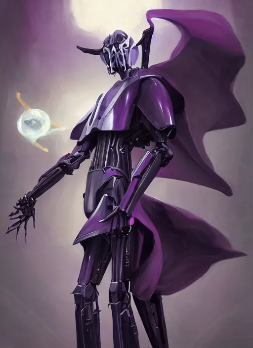 Image similar to General Grievous wearing a dark purple suit, elegant, digital painting, concept art, smooth, sharp focus, illustration, from StarCraft by Ruan Jia and Mandy Jurgens and Artgerm and William-Adolphe Bouguerea