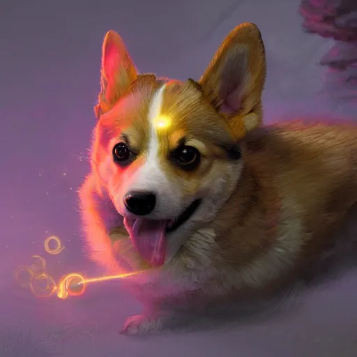 Prompt: highly detailed digital illustration of a corgi thaumaturgist, hyperrealistic d & d character art, fantasy, intricate, magical, arcane, glowing aura, greg rutkowski, 8 k