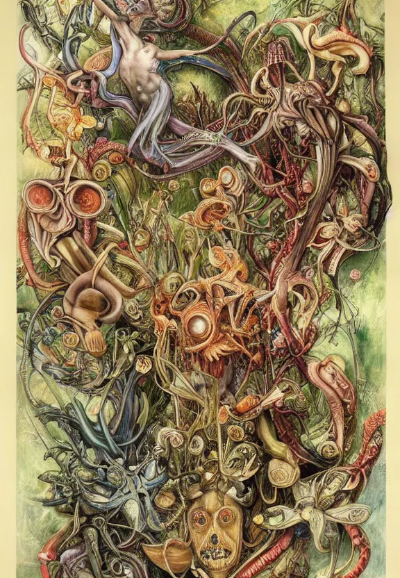 Prompt: simplicity, elegant, colorful muscular eldritch orchids, lilies, flowers, bodies, neon, radiating, honeybees, mandalas, by h. r. giger and esao andrews and maria sibylla merian eugene delacroix, gustave dore, thomas moran, pop art, giger's biomechanical xenomorph, art nouveau
