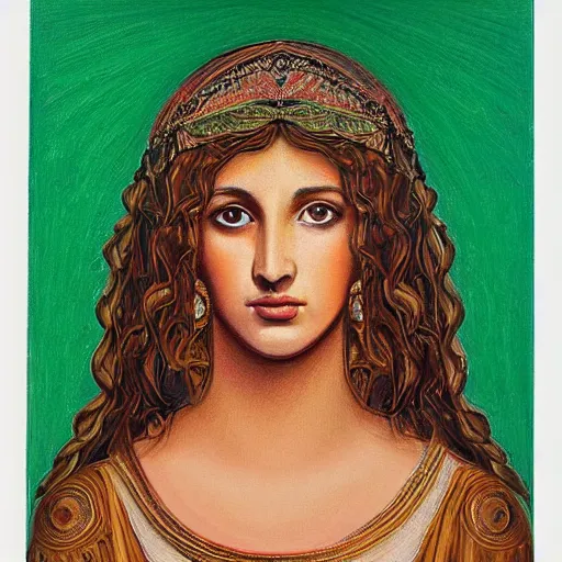 Image similar to a symmetrical portrait painting of a greek goddess of earth and love