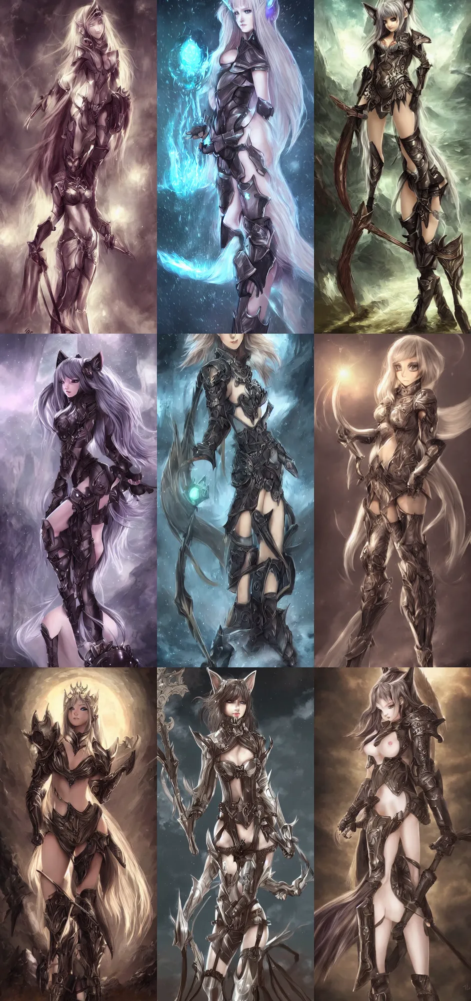 Prompt: fantasy picture of a beautiful catgirl in light armor