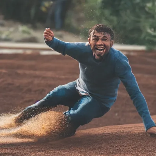 Image similar to a man sliding through brown pudding