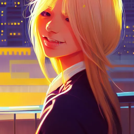 Image similar to a beautiful blond girl, city background, intricate, highly detailed, digital painting, artstation, official media, anime key visual, concept art, rich vivid colors, ambient lighting, sharp focus, illustration, art by Artgerm, Makoto Shinkai, Ilya Kuvshinov, Lois Van Baarle, and Rossdraws