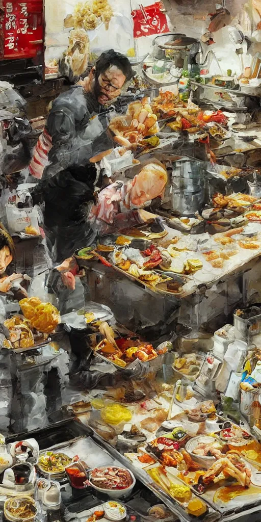 Image similar to oil painting scene from food dump by kim jung gi