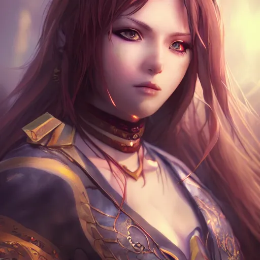 Image similar to a beautifull female warrior, character art portrait, fantasy style clothing, anime key visual, official media, illustrated by wlop, extremely detailed, 8 k, trending on artstation, cinematic lighting, beautiful