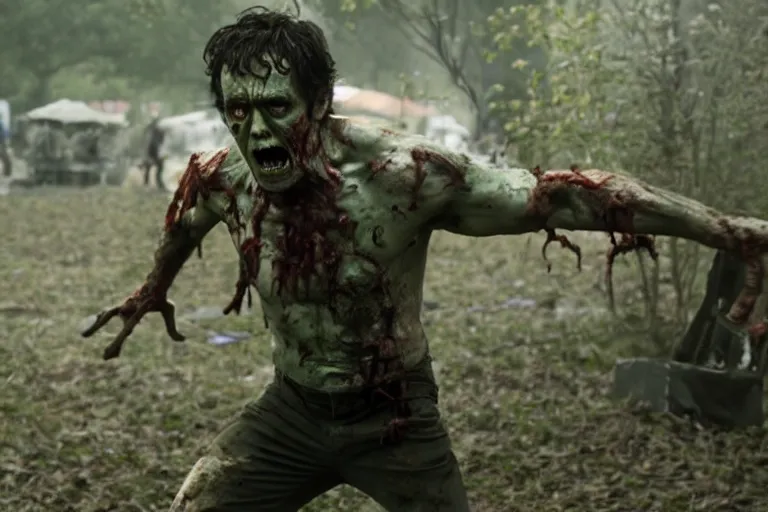 Image similar to film still of zombie zombie Bruce Banner as a zombie in new avengers movie, 4k