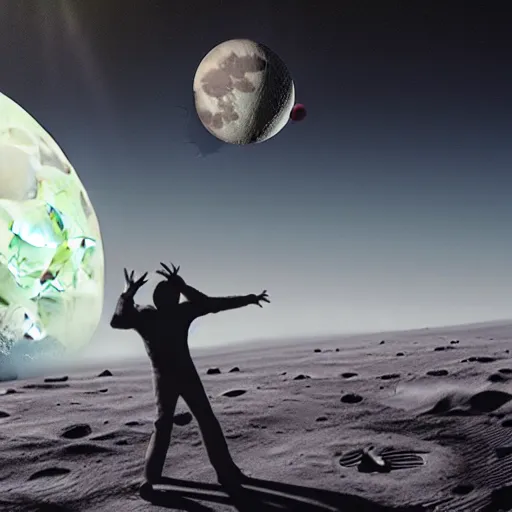 Image similar to a realistic matte painting of a dj scratching on the moon, detailed, 8 k,