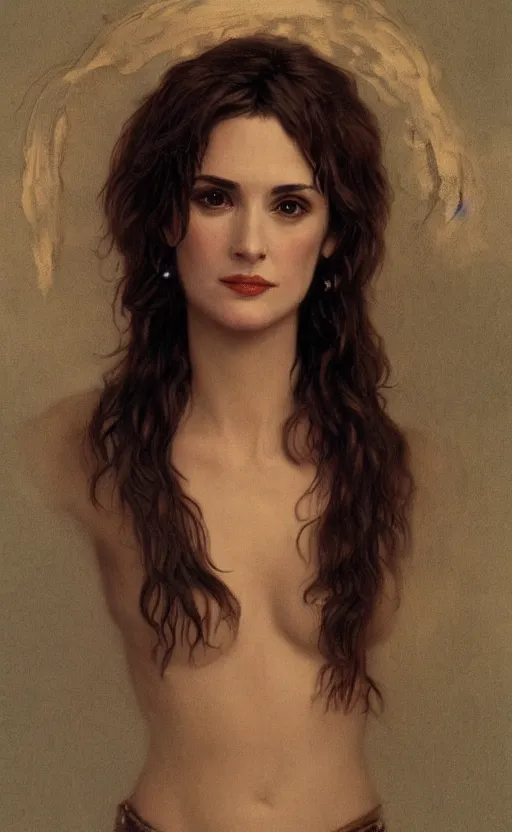 Prompt: portrait en buste winona ryder, traditional corsican, intricate, highly detailed, artstation, 90s winona ryder, illustration, jurgens, rutkowski, bouguereau