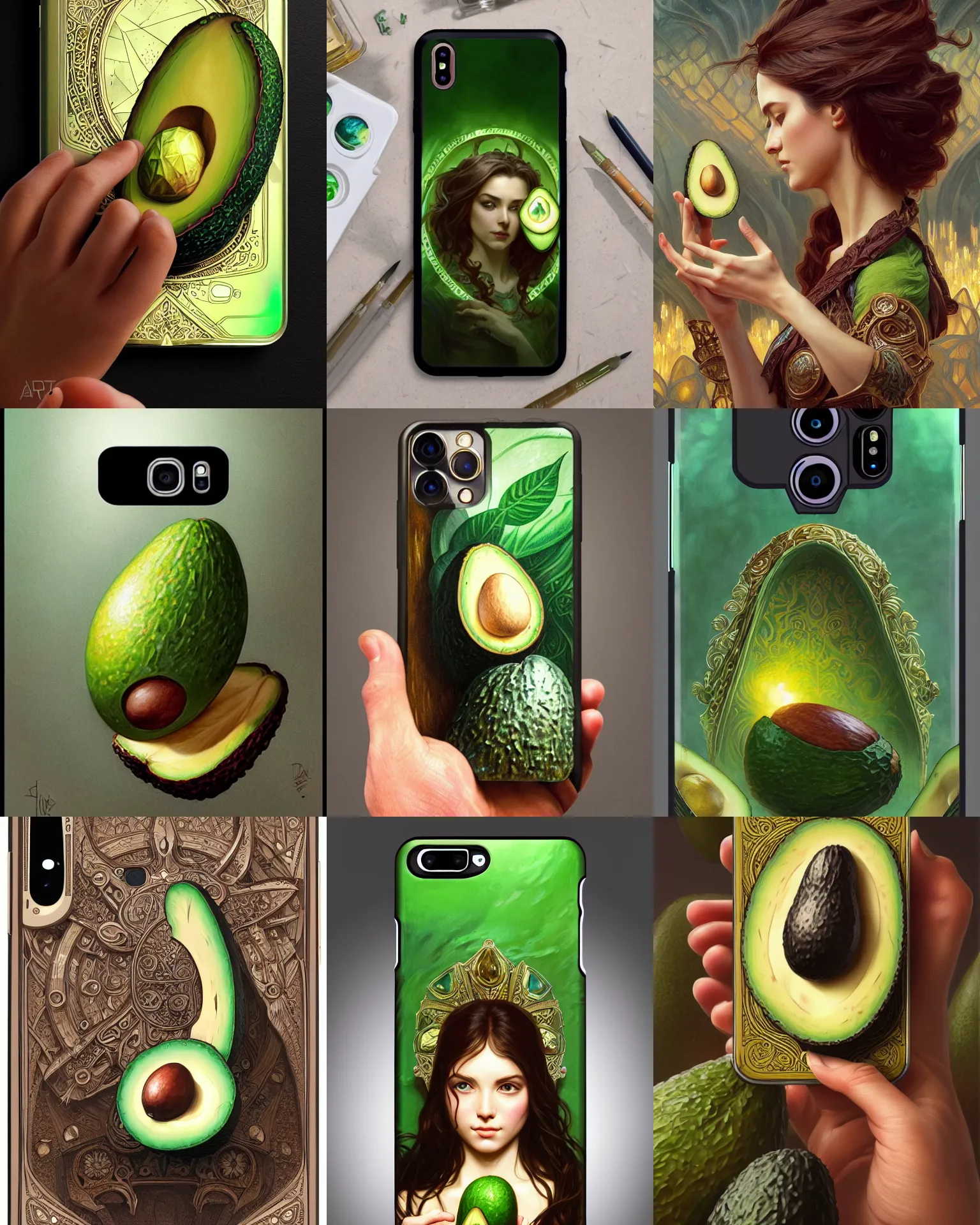 Prompt: photograph of a smartphone with an avocado themed case, deep focus, d & d, fantasy, intricate, elegant, highly detailed, digital painting, artstation, concept art, matte, sharp focus, illustration, hearthstone, art by artgerm and greg rutkowski and alphonse mucha