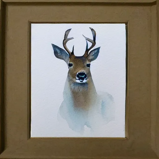 Image similar to a beautiful calming watercolour painting of a deer. soft colours. light. deer portrait. symmetric.