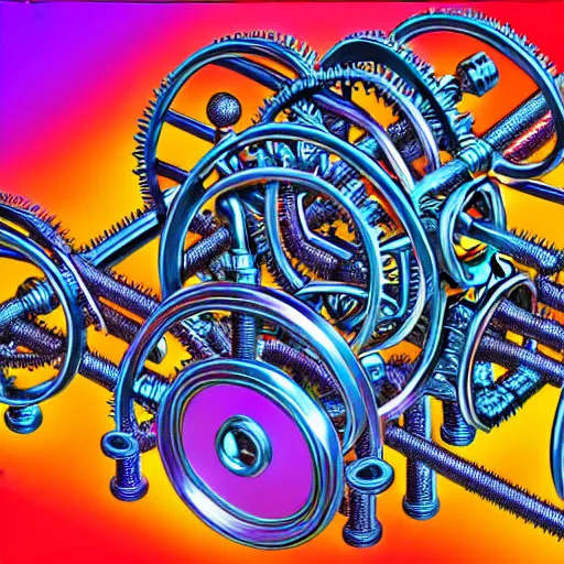 Prompt: a complicated time travel machine engine contraption with sprockets springs cranks cylinders pistons, maze labyrinth entanglement puzzle, high detail, intricate abstract, detailed abstract, isometric, optical illusion, color pencil, bright colors, vivid colors, hyper detailed, high resolution, artstation, created by M.C. Escher