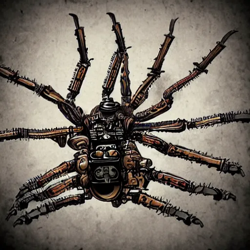 Prompt: a steampunk robotic spider, dark background, super - detailed,